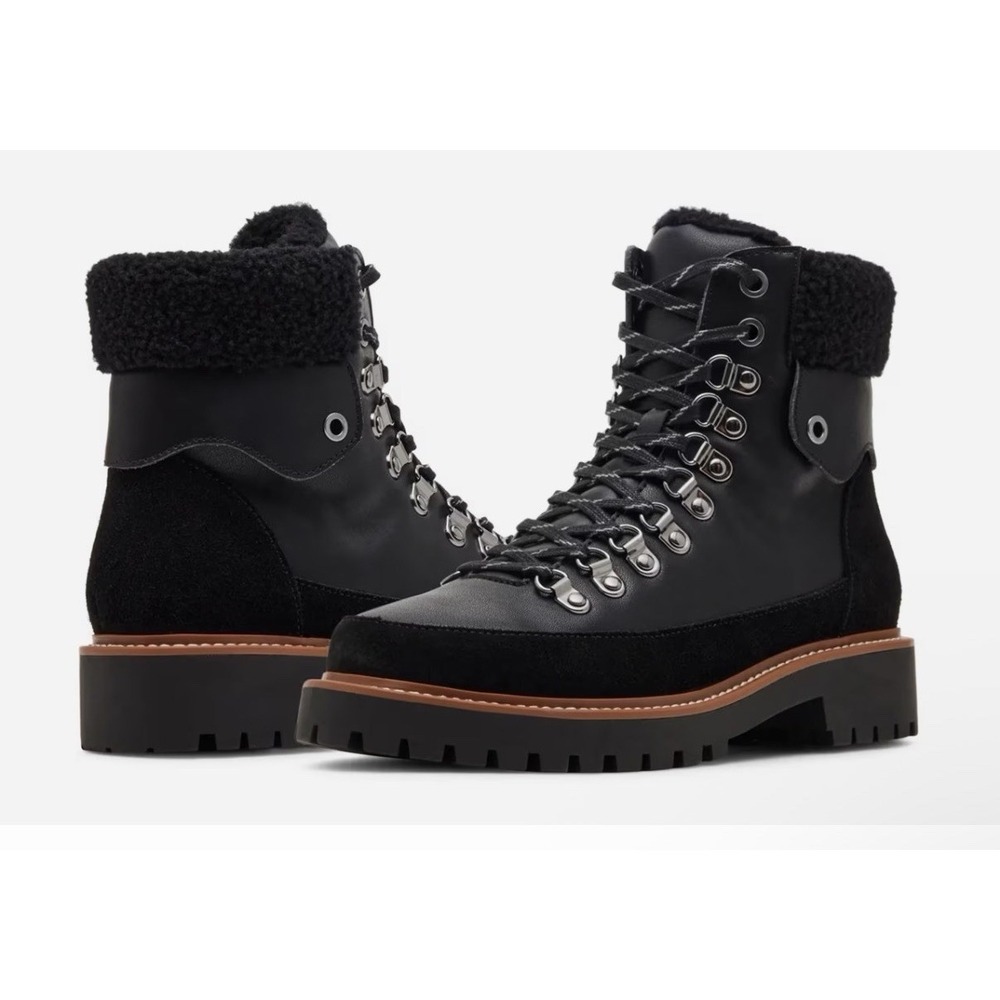 NIB $160 Blondo 9.5 Natasia Black Leather Waterproof Combat Boots Faux Fur Lined